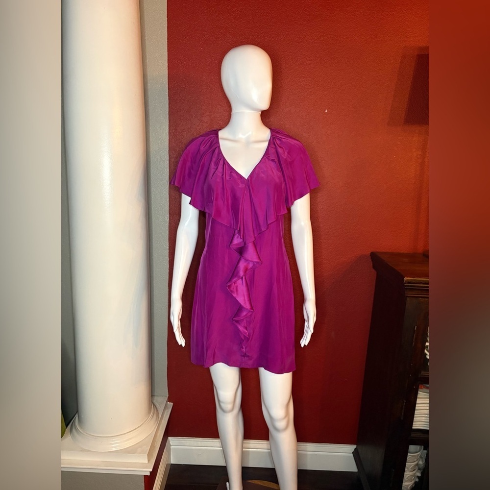 Ulla Johnson Magenta Silk Ruffle Dress. Size 2